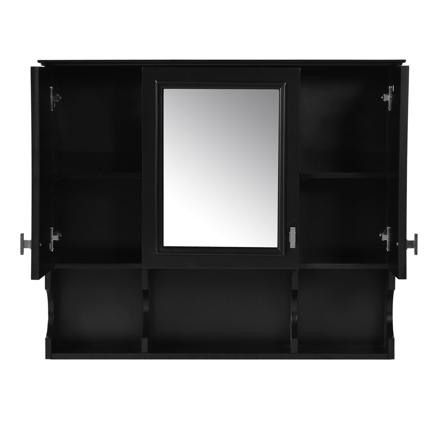 Wall Mounted Bathroom Medicine Cabinet, Modern Bathroom Wall Cabinet With Mirror, Mirror Cabinet With Open Shelves - Black