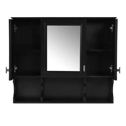 Wall Mounted Bathroom Medicine Cabinet, Modern Bathroom Wall Cabinet With Mirror, Mirror Cabinet With Open Shelves - Black