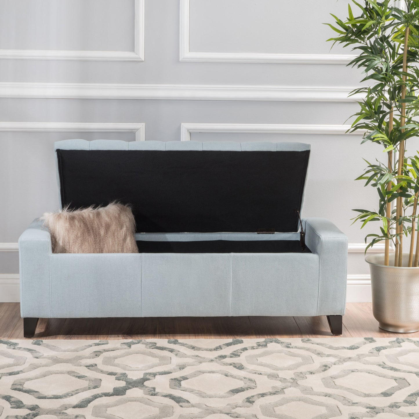 Stylish Guernsey Ottoman With Storage Function - Light Sky