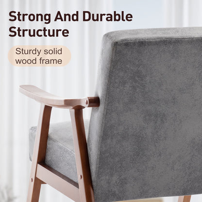 Mid Century Modern Wingback Accent Chair With Solid Wood Frame And Extra Thick Backrest - Lounge Chair For Living Room, Bedroom, Or Reading Room - Gray