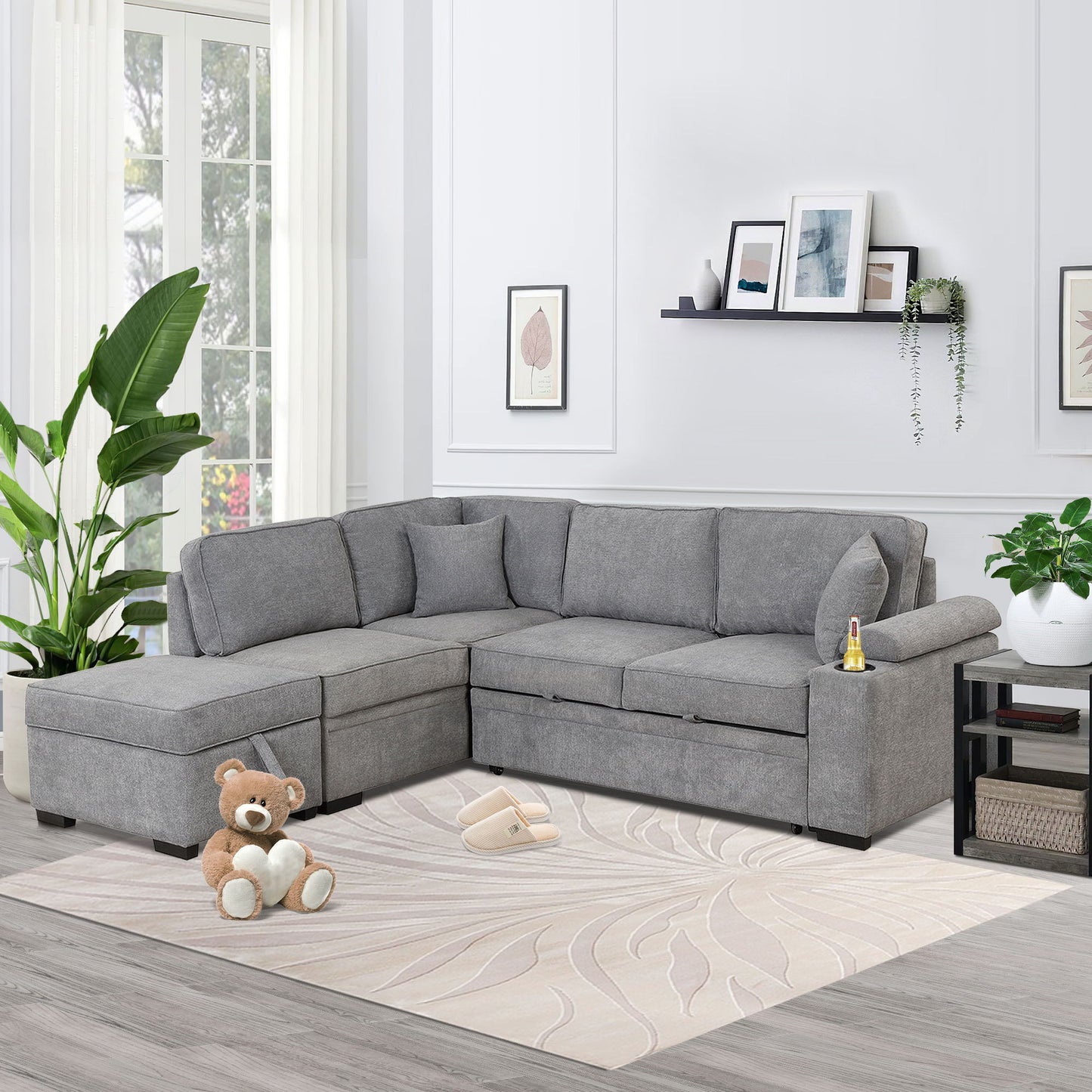 Sleeper Sofa Bed, 2 In 1 Pull Out Sofa Bed L Shape Couch With Storage Ottoman For Living Room, Bedroom Couch And Small Apartment - Gray