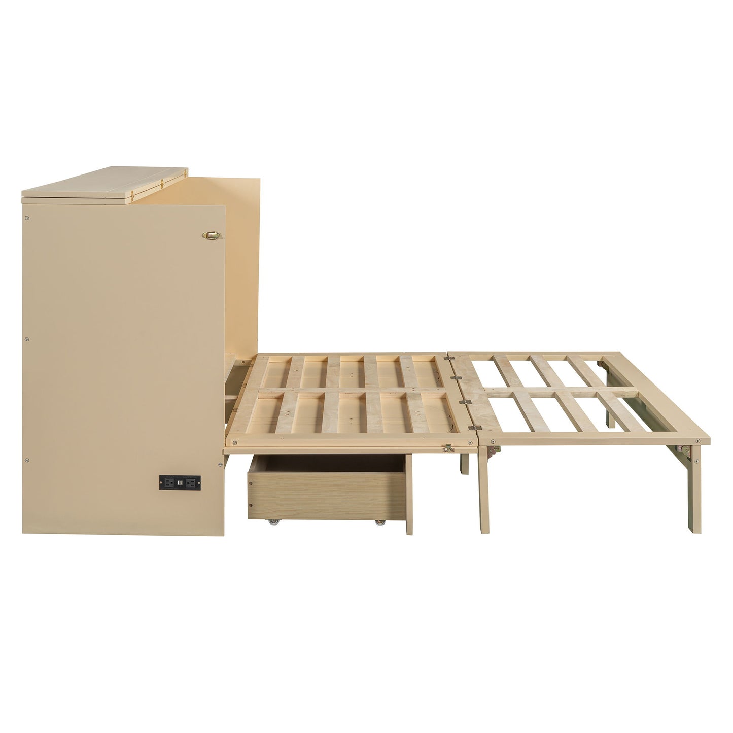 Queen Size Murphy Bed With Large Drawers, Gold