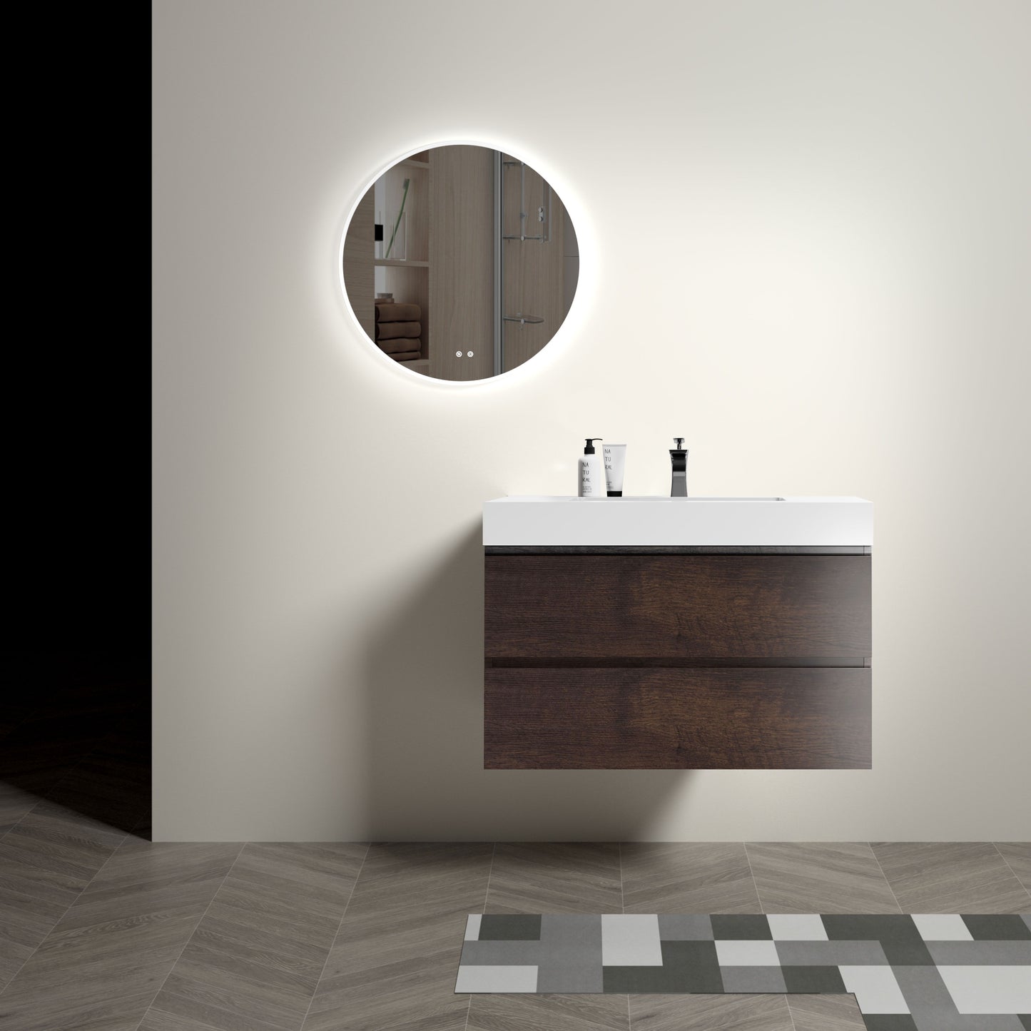 Alice - 36" Bathroom Vanity With Sink, Large Storage Wall Mounted Floating Bathroom Vanity For Modern Bathroom, One-Piece Sink Basin Without Drain And Faucet - White / Walnut