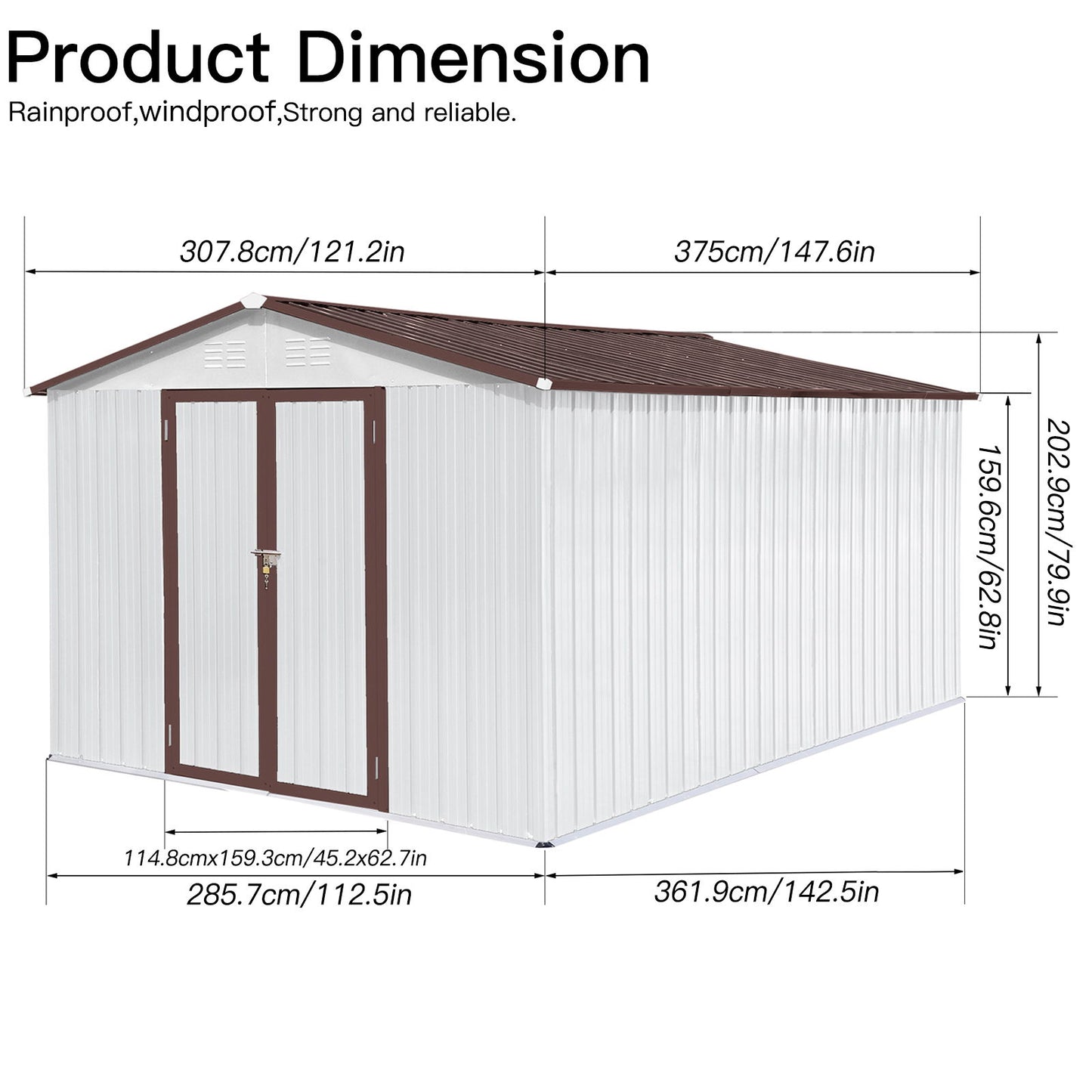 10'x12' Garden Sheds Outdoor Storage Sheds - White / Coffee