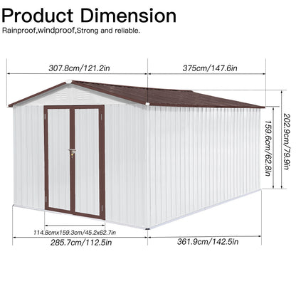 10'x12' Garden Sheds Outdoor Storage Sheds - White / Coffee