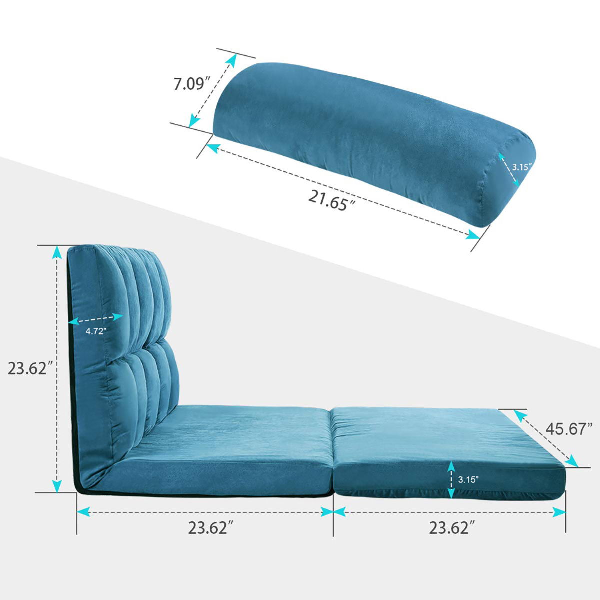 Double Chaise Lounge Sofa Floor Couch And Sofa With Two Pillows - Blue