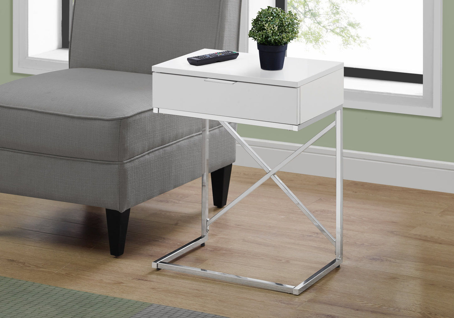 Accent Side Table, Storage Drawer, Contemporary And Modern - White