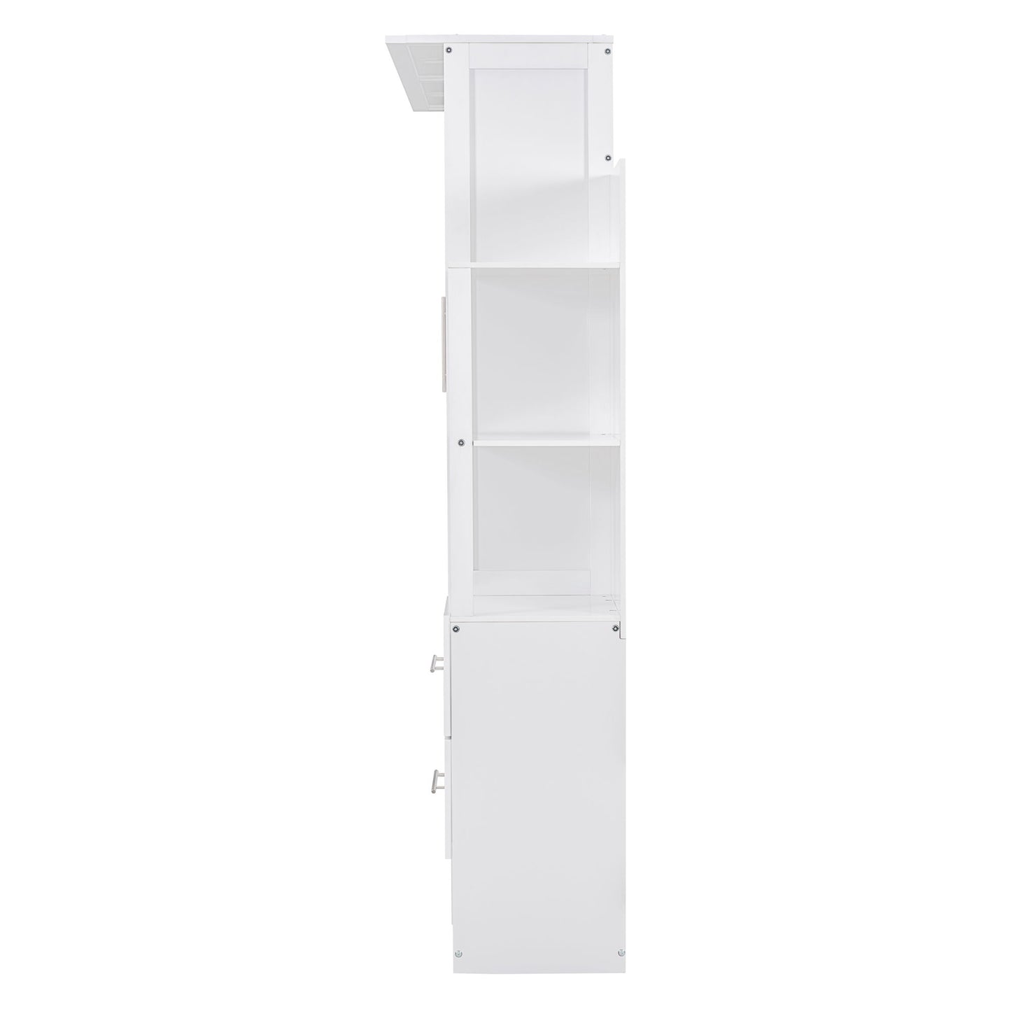 Full Size Murphy Wall Bed With Shelves, Drawers And LED Lights - White