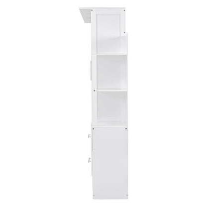 Full Size Murphy Wall Bed With Shelves, Drawers And LED Lights - White
