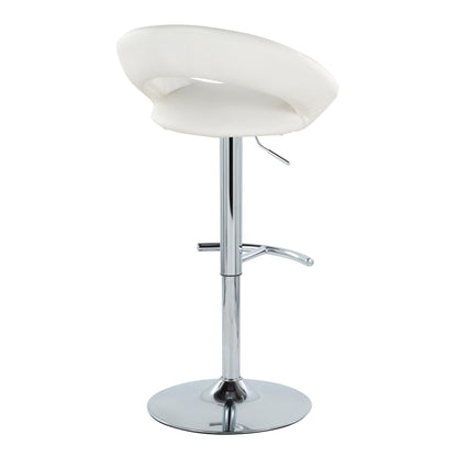 Posh - Contemporary Adjustable Barstool With Swivel With Rounded T Footrest (Set of 2) - Chrome / White