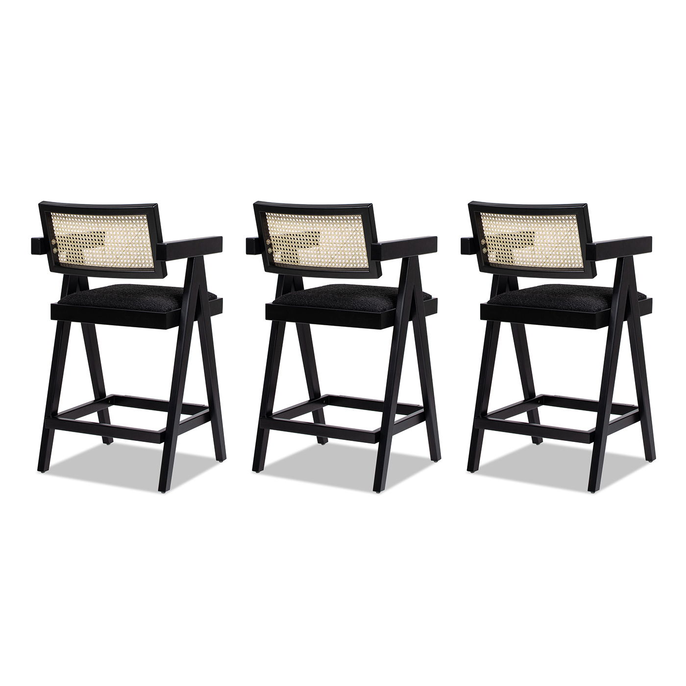 Milan - Modern Webbing Back Counter Bar Stool With Arms (Set of 3) - Ebony Black