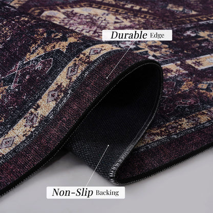 Maval - 3' X 5' Washable Area Rug - Black / Burgundy