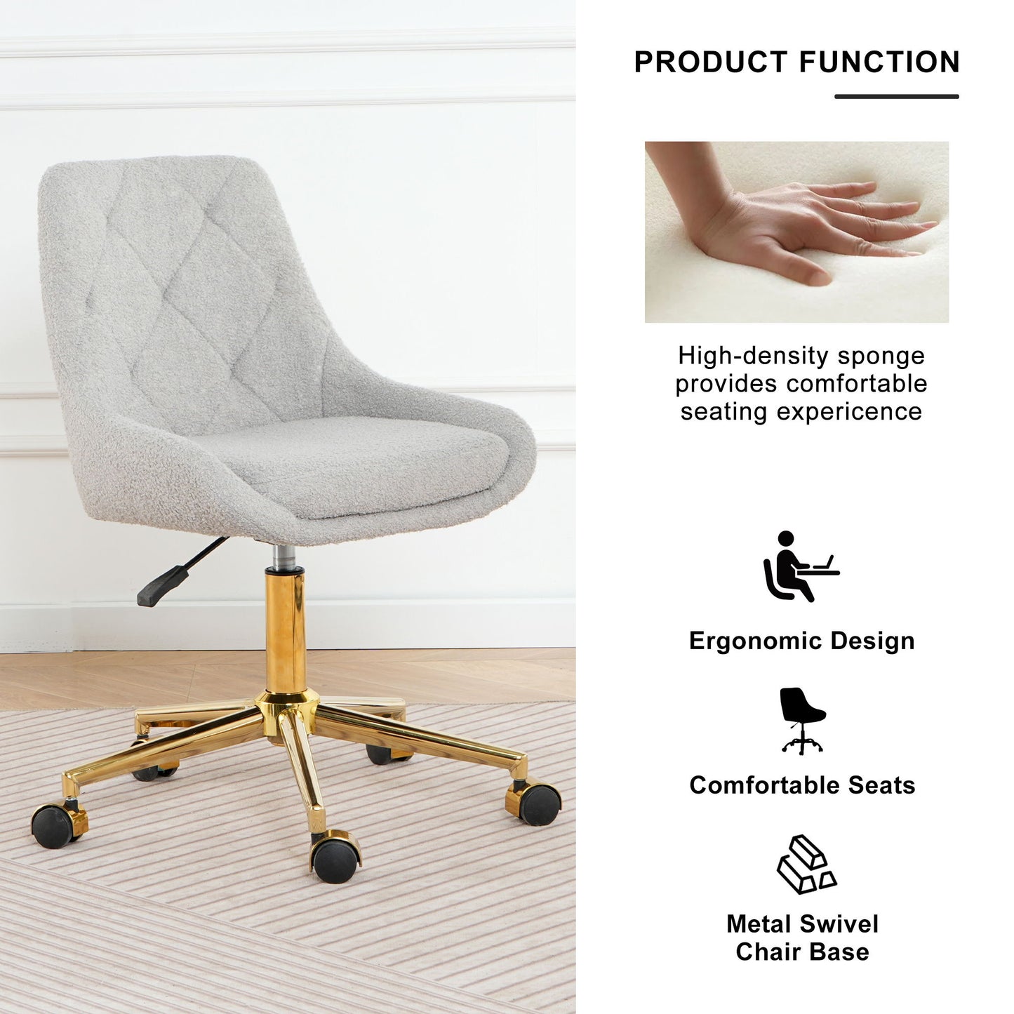 Modern Teddy Velvet Fabric Dining Chair With Gold Plated 5 Claw Legs - Gray