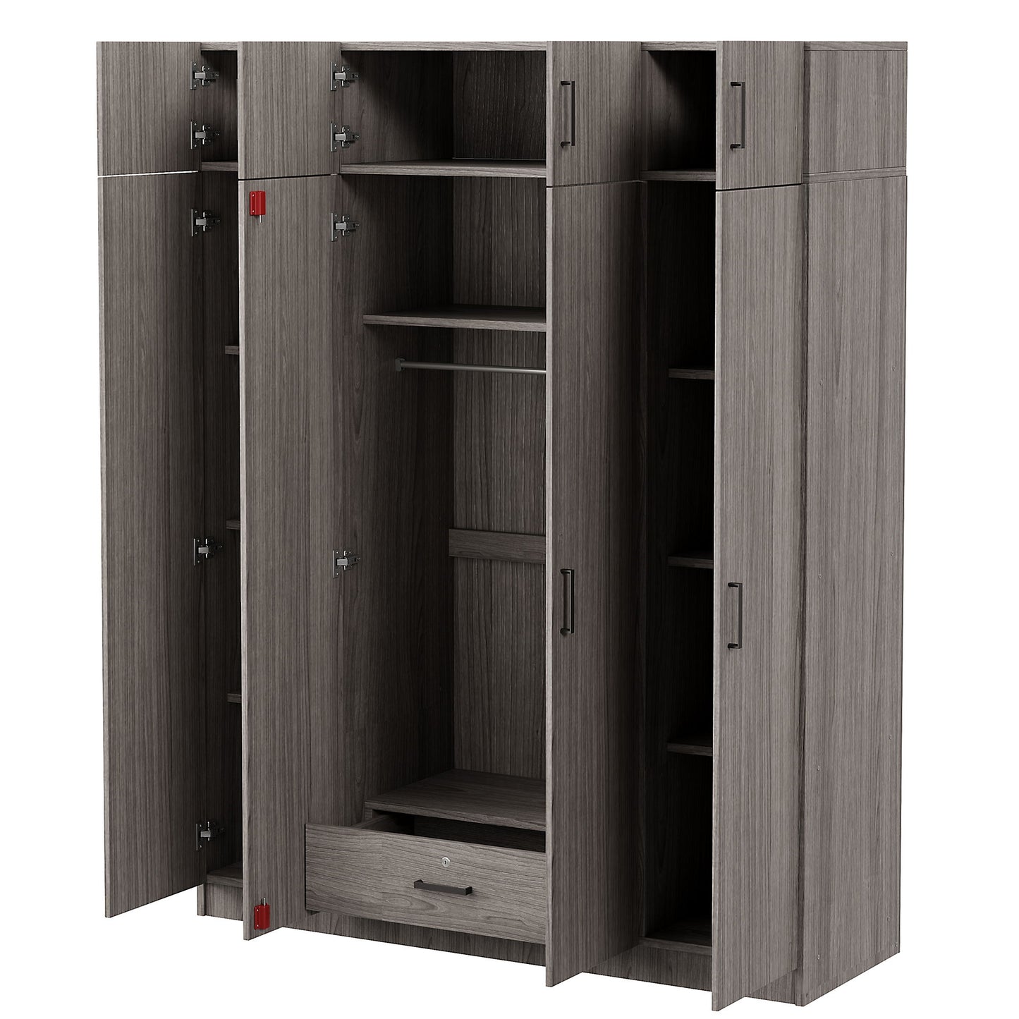 Contemporary 4 Door Wardrobe With 1 Drawer And Top Cabinet - Gray