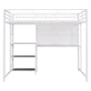 Full Size Loft Bed With Desk And Whiteboard, Loft Bed With 3 Shelves And Ladder - White