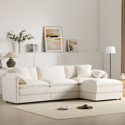 Modular Sectional With Deep And Wide Seat, L Shaped Cloud Couch Set With Double Cushions 4 Seat Sofa With Movable Ottoman Oversized - Cream