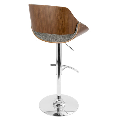 Fabrizzi - Mid-Century Modern Adjustable Barstool With Swivel With Rounded T Footrest (Set of 3) - Chrome / Walnut / Gray