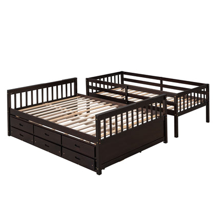 Twin Over Full Bunk Bed With Twin Size Trundle, With Drawers For Bedroom - Espresso