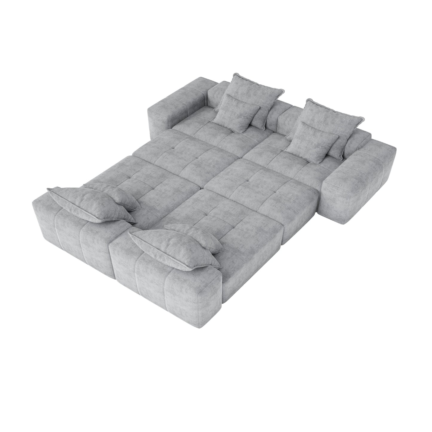 Modern Oversized Modular Sectional Sofa, Sparkling Chenille Fabric Soft Cushion Sofa With 8 Pillows, 8 Pieces Diy Combination Tufted Sofa, No Assembly Required - Gray