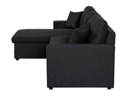 Paisley - Linen Fabric Reversible Sleeper Sectional Sofa With Storage Chaise - Black