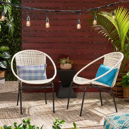 Outdoor Faux Rattan Wicker Chair With Iron Frame (Set of 2) - White / Black