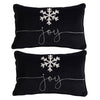 Velvet Pillow With Embroidered Joy And Frosty Snowflake, For Christmas Halloween Holiday Decor (Set of 2) - Black White