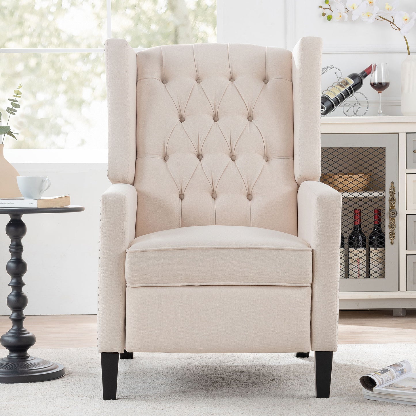 Manual Wing Chair Recliner - Beige