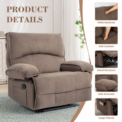 Oversized Manual Recliner Chair Sofa For Living Room - Brown