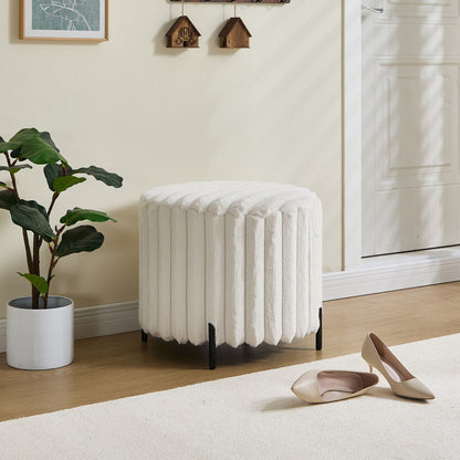Upholstered Round Pouf Ottoman Foot Rest With - Beige