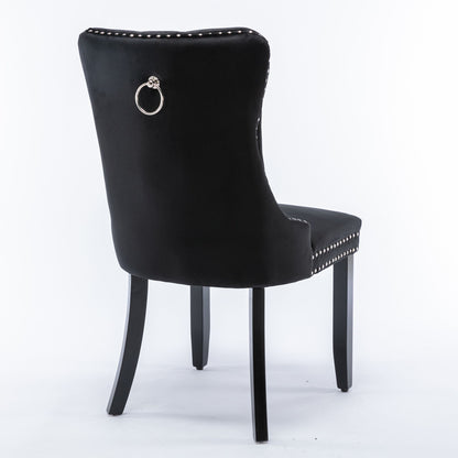 Nikki - Modern, High-End Tufted Solid Wood Contemporary Velvet Upholstered Dining Chair With Wood Legs Nailhead Trim (Set of 2) - Black