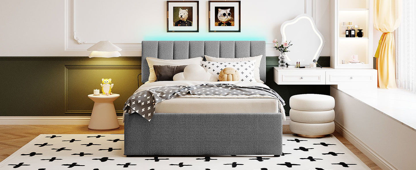 Full Size Upholstered Platform Bed With Twin Size Trundle - Gray