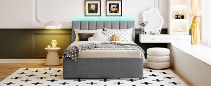 Full Size Upholstered Platform Bed With Twin Size Trundle - Gray