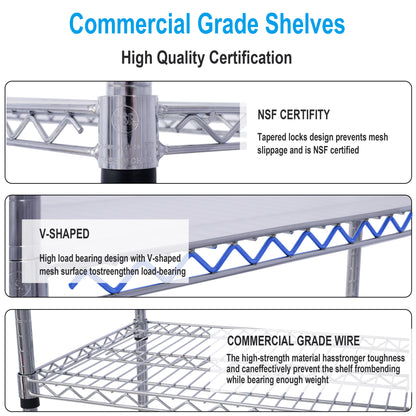6 Tier 6000Lbs Capacity Nsf Metal Shelf Wire Shelving Unit, Heavy Duty Adjustable Storage Rack With Wheels & Shelf Liners For Commercial Grade Utility Steel Storage Rack - Chrome