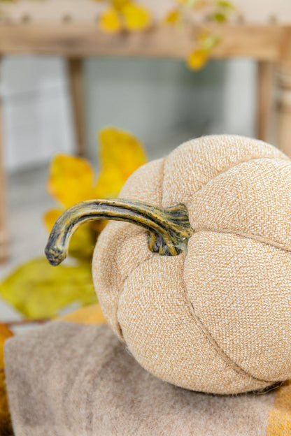 Weighted Pumpkin Ornament Decor For Holiday Harvest Festival Fall Festival & Thanksgiving (Set of 2) - Beige Multi