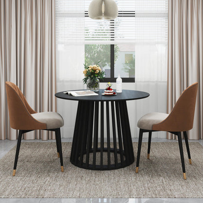 Modern Round Coffee Table With Grille Molding For Living Room, Bedroom, Or Balcony - Black