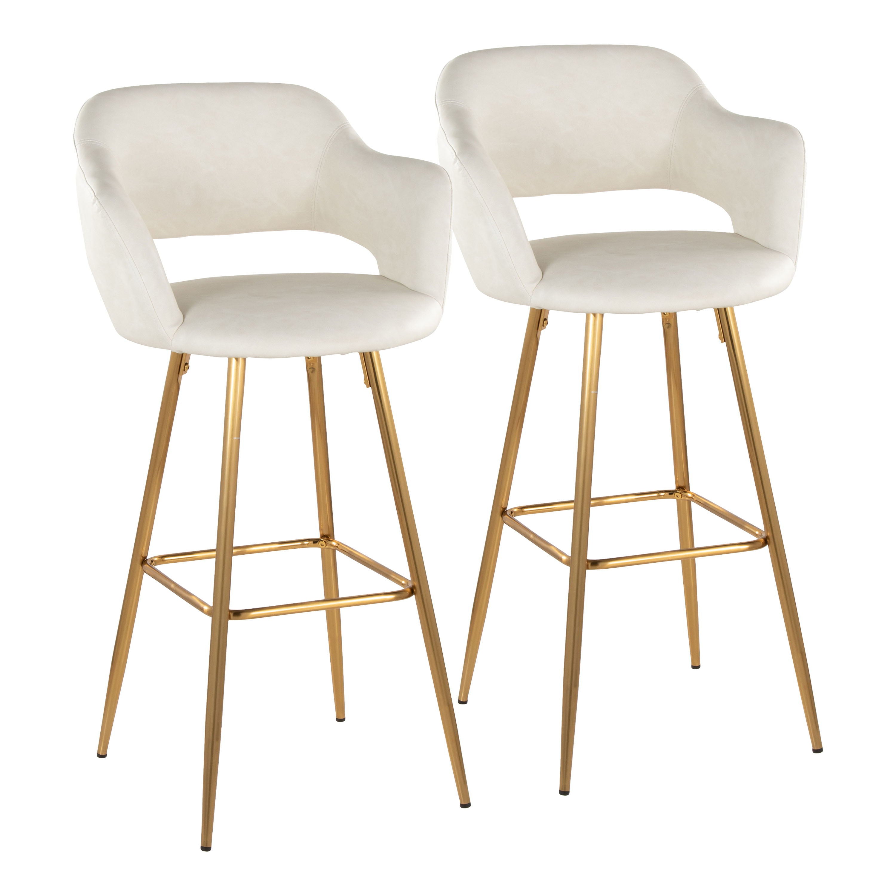 Margarite - Contemporary Fixed Height Barstool With Square Footrest (Set of 2) - Gold / Cream