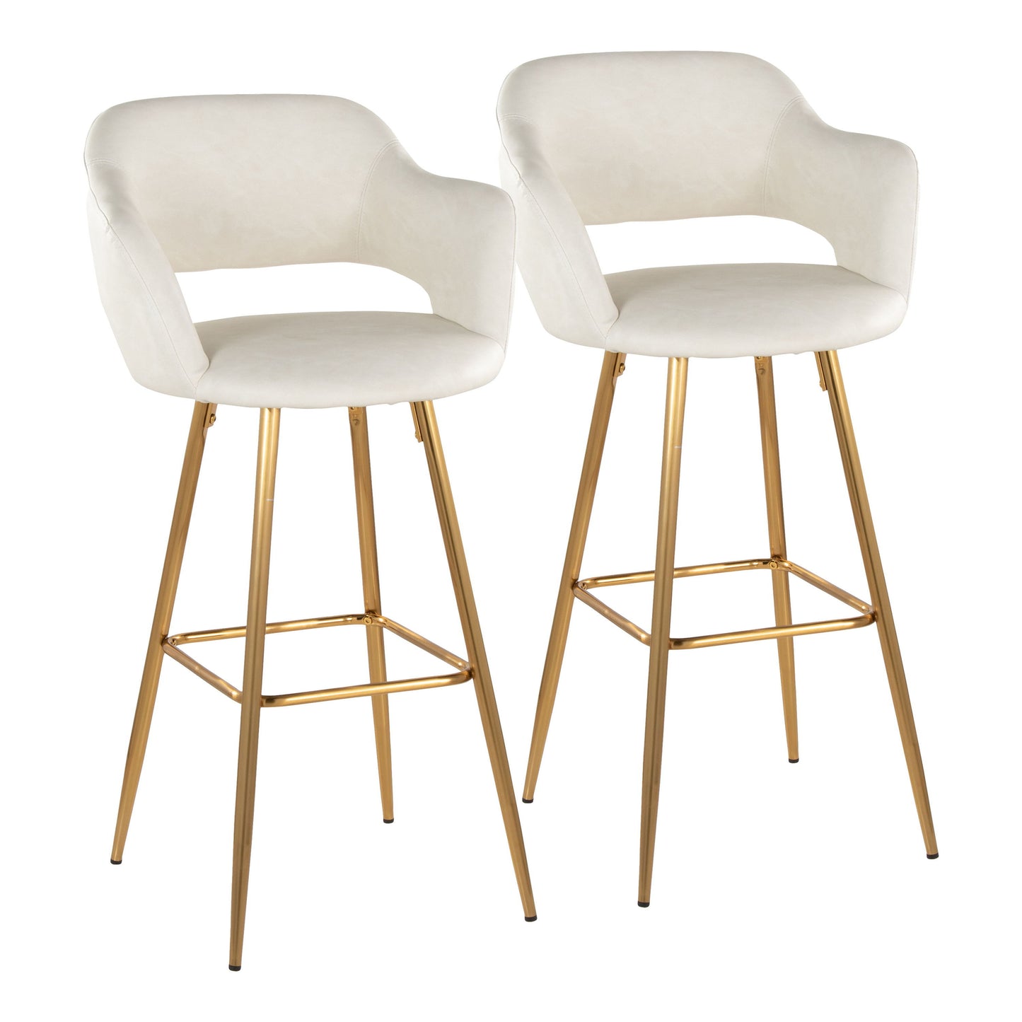Margarite - Contemporary Fixed Height Barstool With Square Footrest (Set of 2) - Gold / Cream