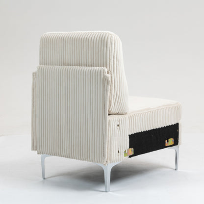 Modular Sectional Sofa Armless Seat Module, Corduroy Sectional Couch, Single Couch Modular Armless Accent Chair With Back Cushion - Beige