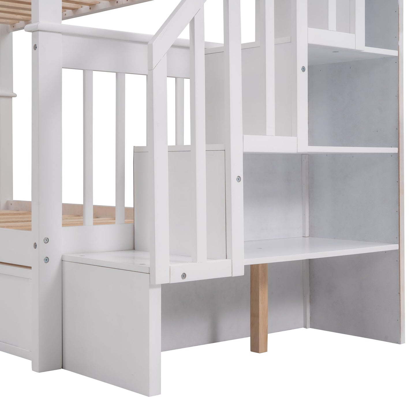 Twin Over Twin Stairway Bunk Bed With Three Drawers For Bedroom - White
