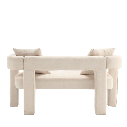 Modern Loveseat Sofa, Comfy Upholstered 2 Seater Sofa - Beige