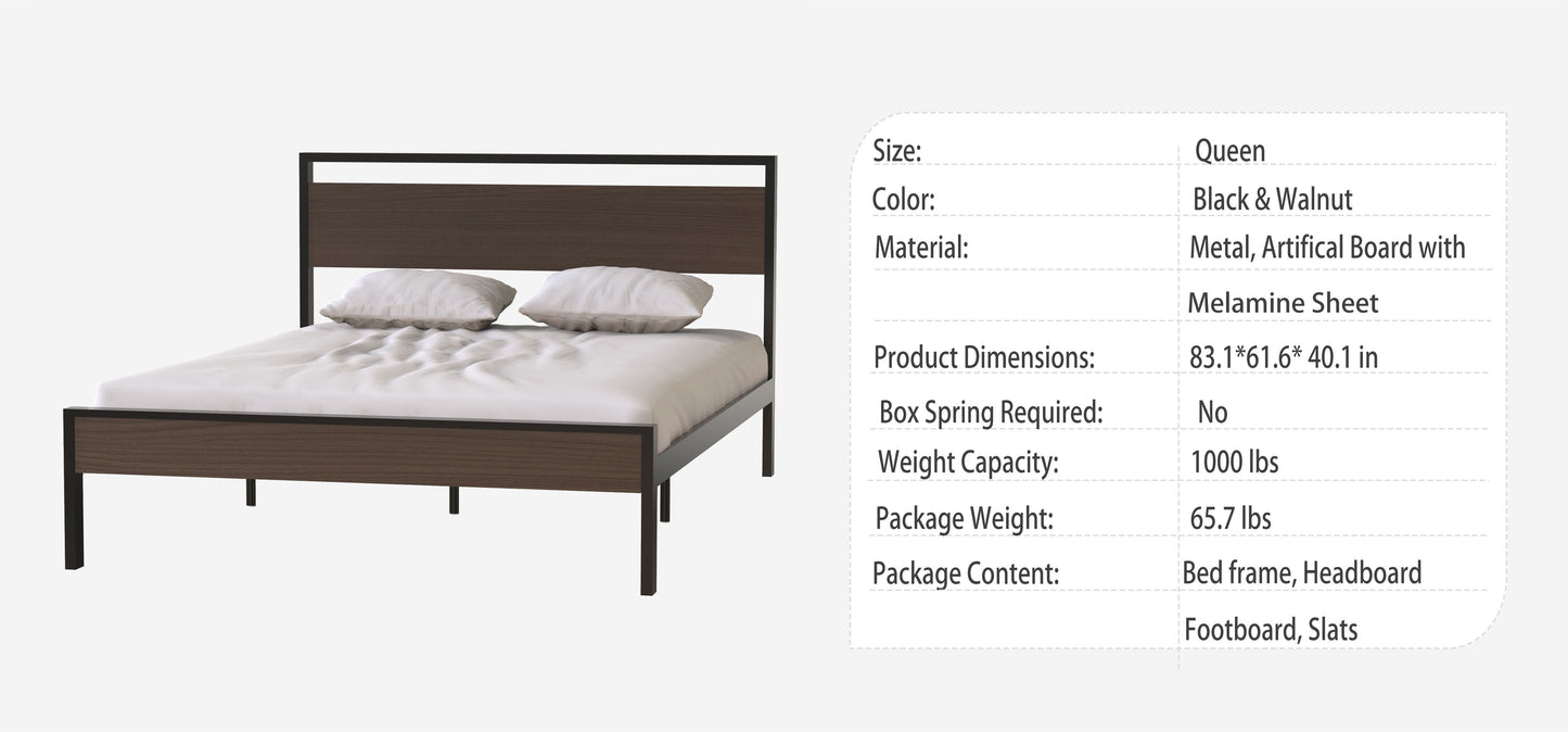 Ceres - Queen Bed With Wood Headboard & Footboard - Black And Walnut