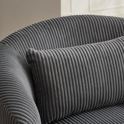 Upholstered Metal Base 360 Degree Swivel Barrel Soft Chair With Pillow, For Club, Living Room, Bedroom, Office As Well As Reading Armchair - Charcoal