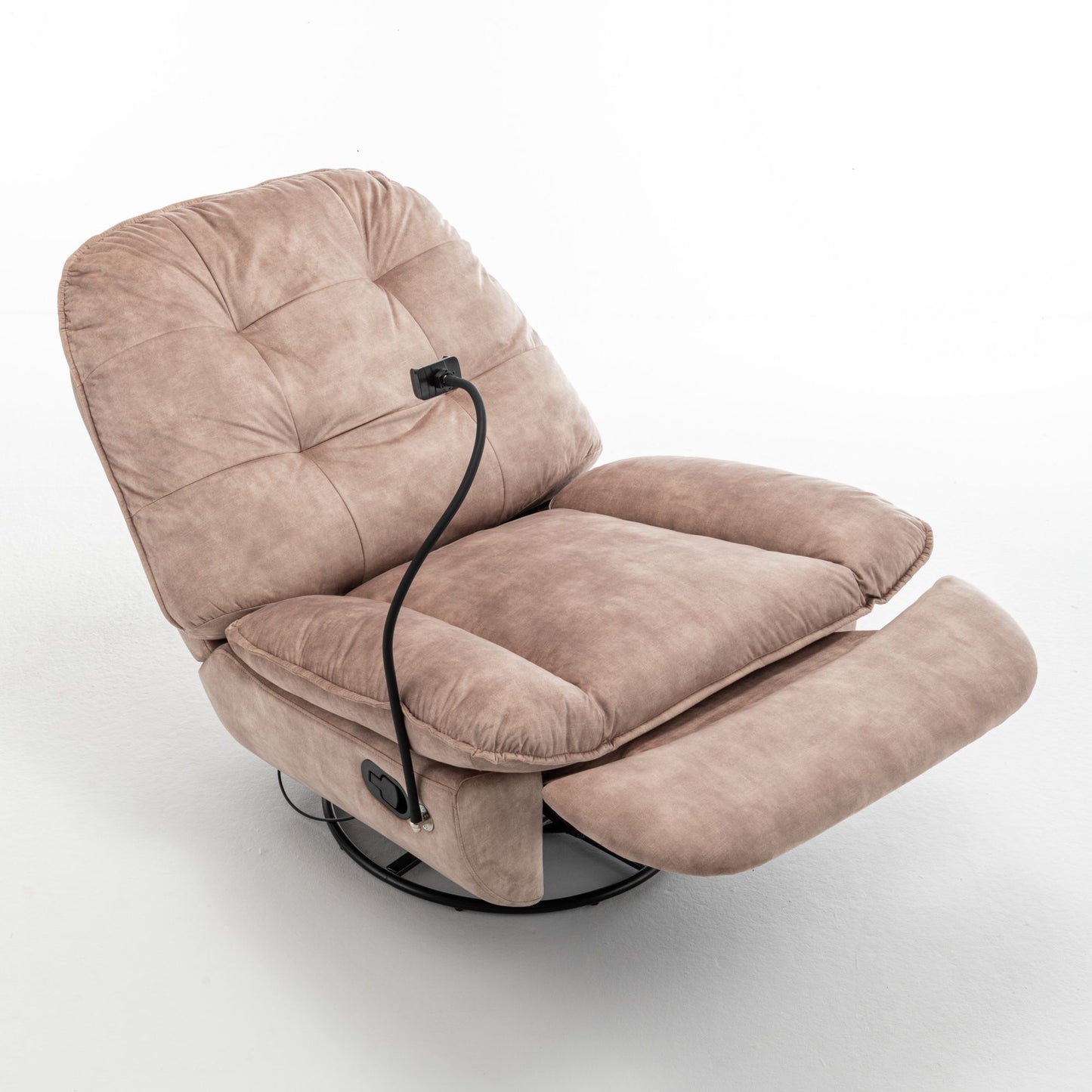 Modern Swivel Gliding Recliner Chair With Rocking Function And Phone Holder - Large Comfortable Reading Chair Stamped Velvet - Natural Brown