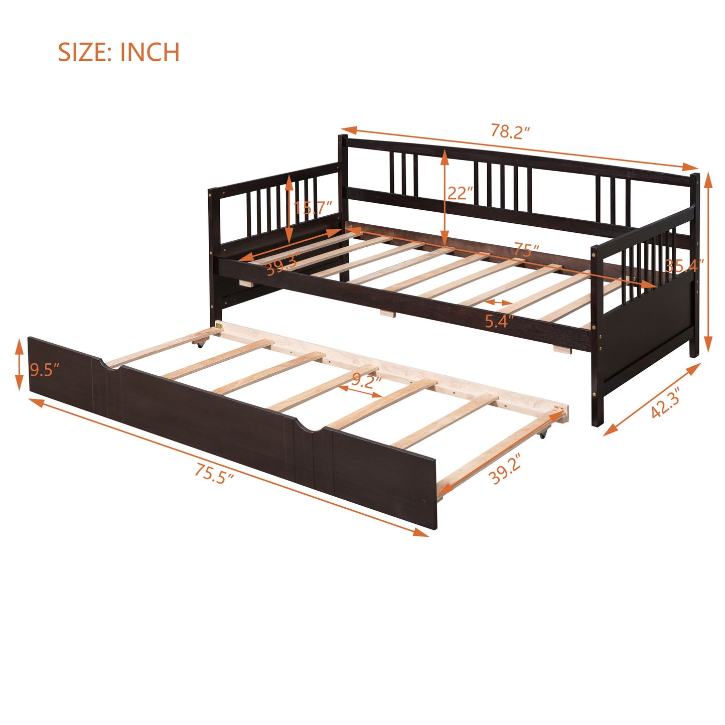 Twin Size DayBed With Twin Size Trundle - Espresso