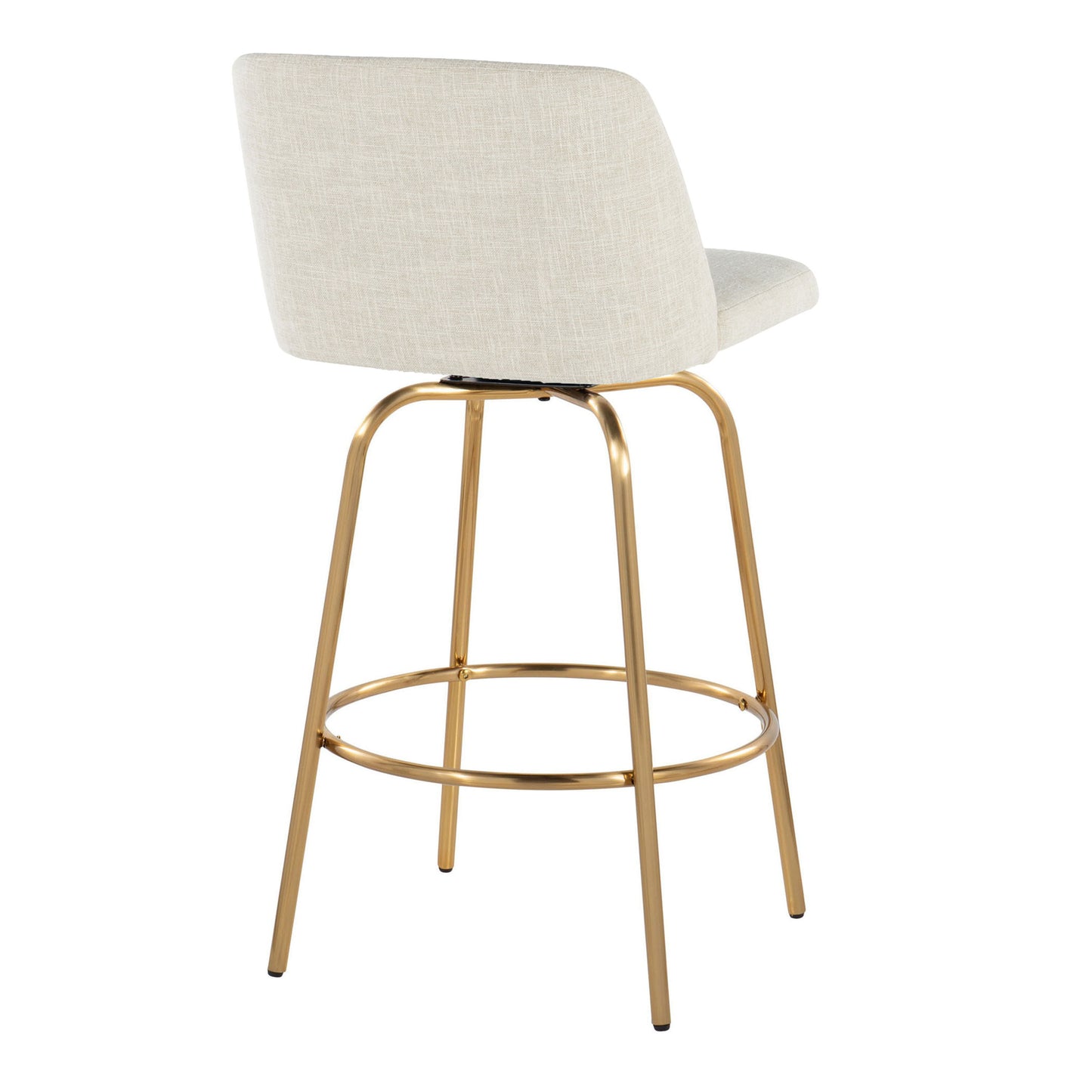Toriano - Contemporary Fixed Height Counter Stool Swivel With Round Footrest (Set of 2) - Cream / Gold