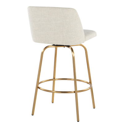 Toriano - Contemporary Fixed Height Counter Stool Swivel With Round Footrest (Set of 2) - Cream / Gold