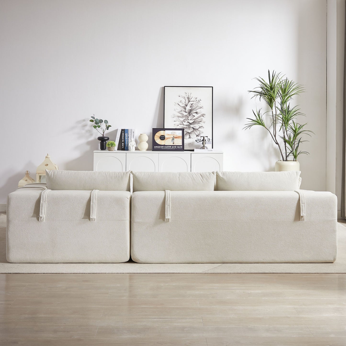 Modern Chenille Upholstered Sectional Sofa Couch Set, Modular L Shaped Sectional Living Room Sofa Set & 6 Pillows, Free Combination - Beige