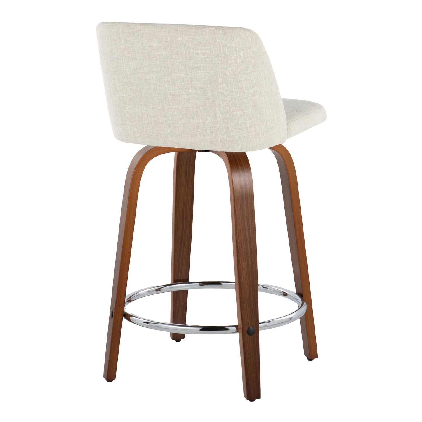 Toriano - Mid-Century Modern Fixed Height Counter Stool Swivel With Round Footrest (Set of 2) - Walnut / Cream