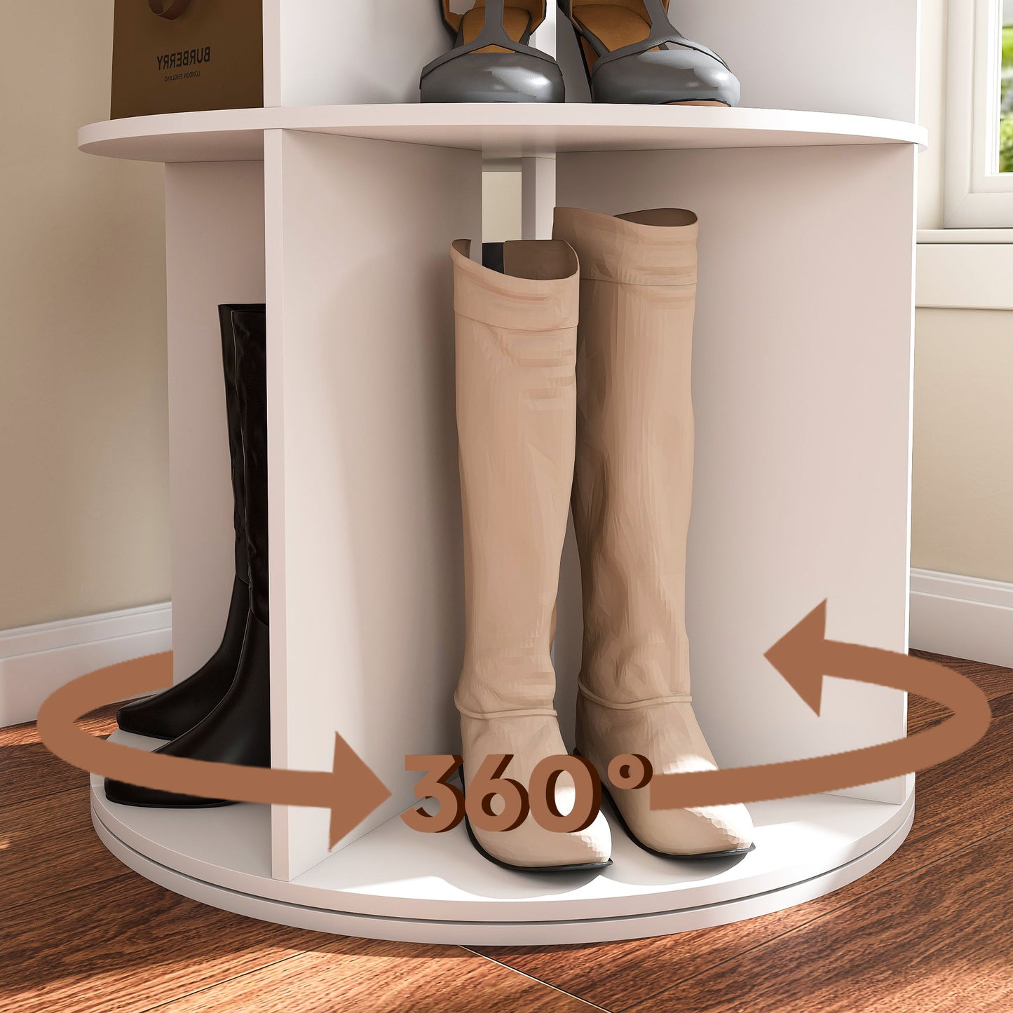 6 Tier Spinning Shoe Rack, Free Standing 360ÔøΩÔøΩ Revolving Shoe Organizer - White