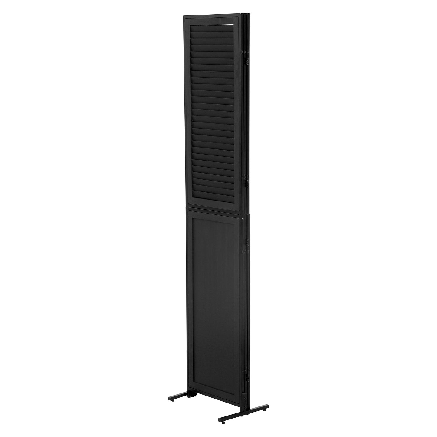 Rustic 3 Panel Room Divider 6Ft Wood Folding Privacy Screen With Metal Frame And Louver Design - Black